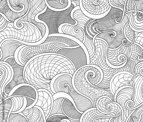 Vector abstract seamless pattern with curling lines and ornaments
