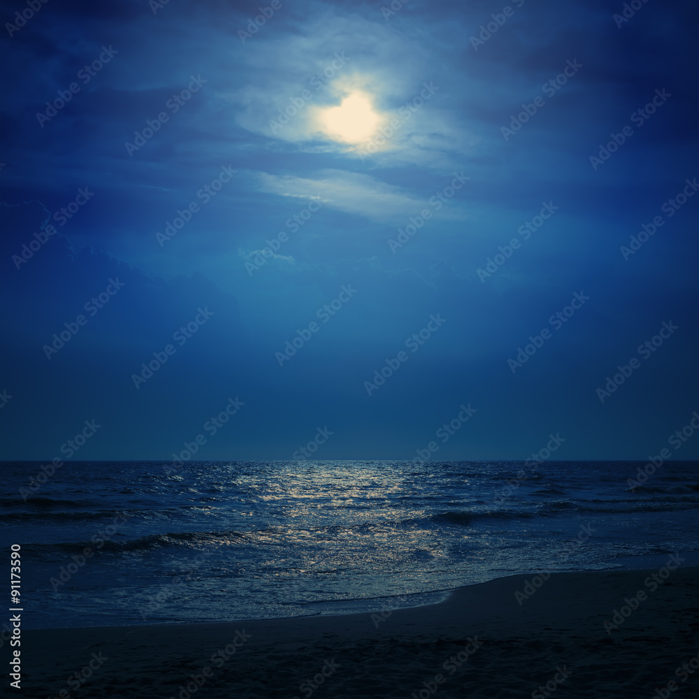 moon light in dark blue sky over sea