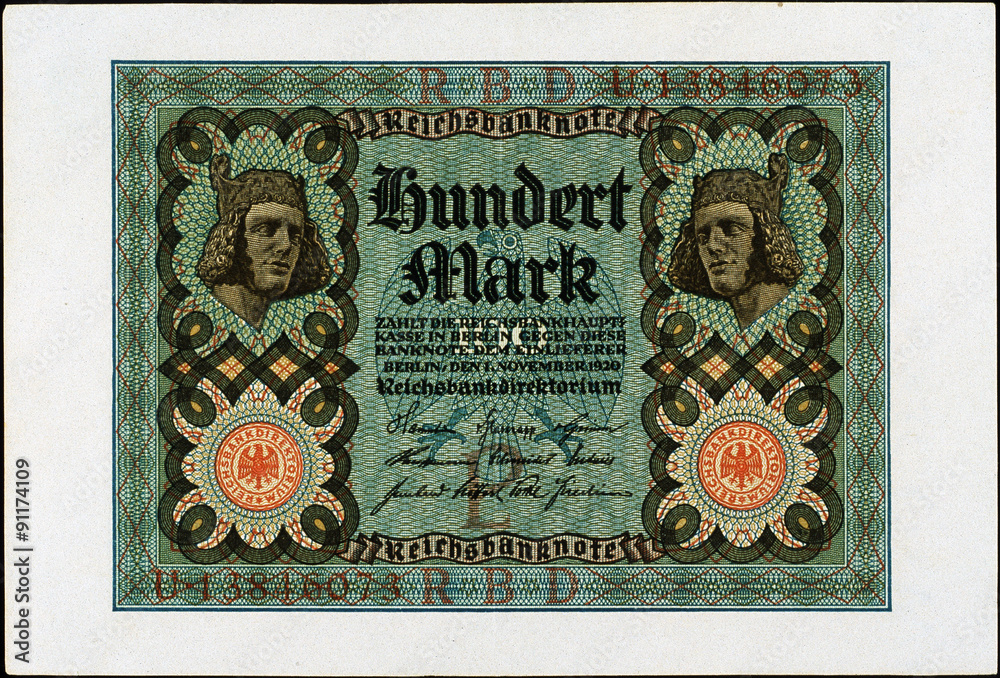 Historische Banknote, 1920, 1. November Hundert Mark, Deutschland