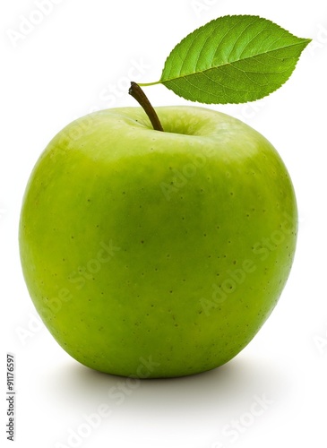 Close up of the green apple on the white