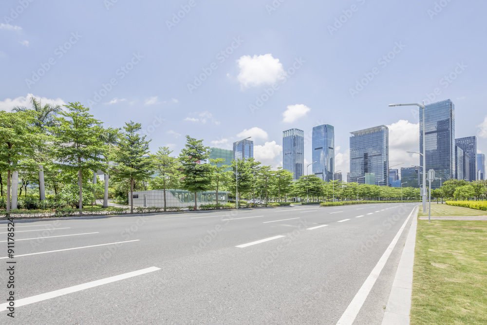 empty Asphalt road and modern city shenzhen in china empty Asphalt road and modern city shenzhen in china