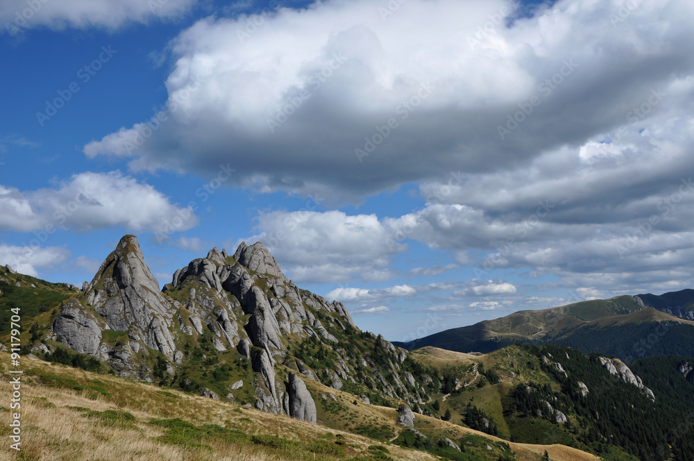 Beautiful mountain vista, sedimentary rocks in the Carpathians