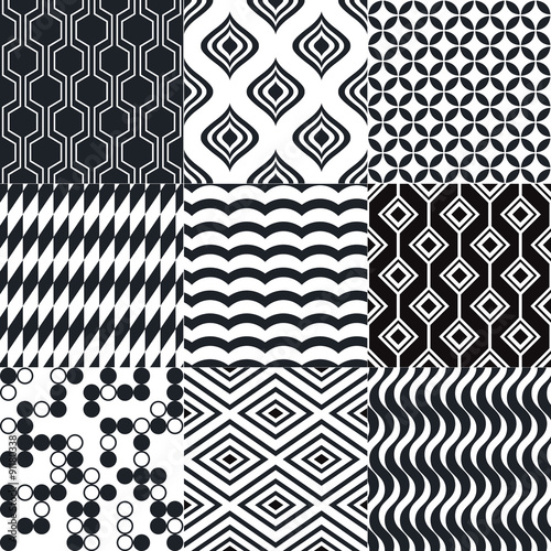 seamless geometric black white monochromatic background set