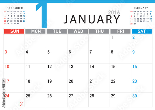 planning calendar simple template January 2016