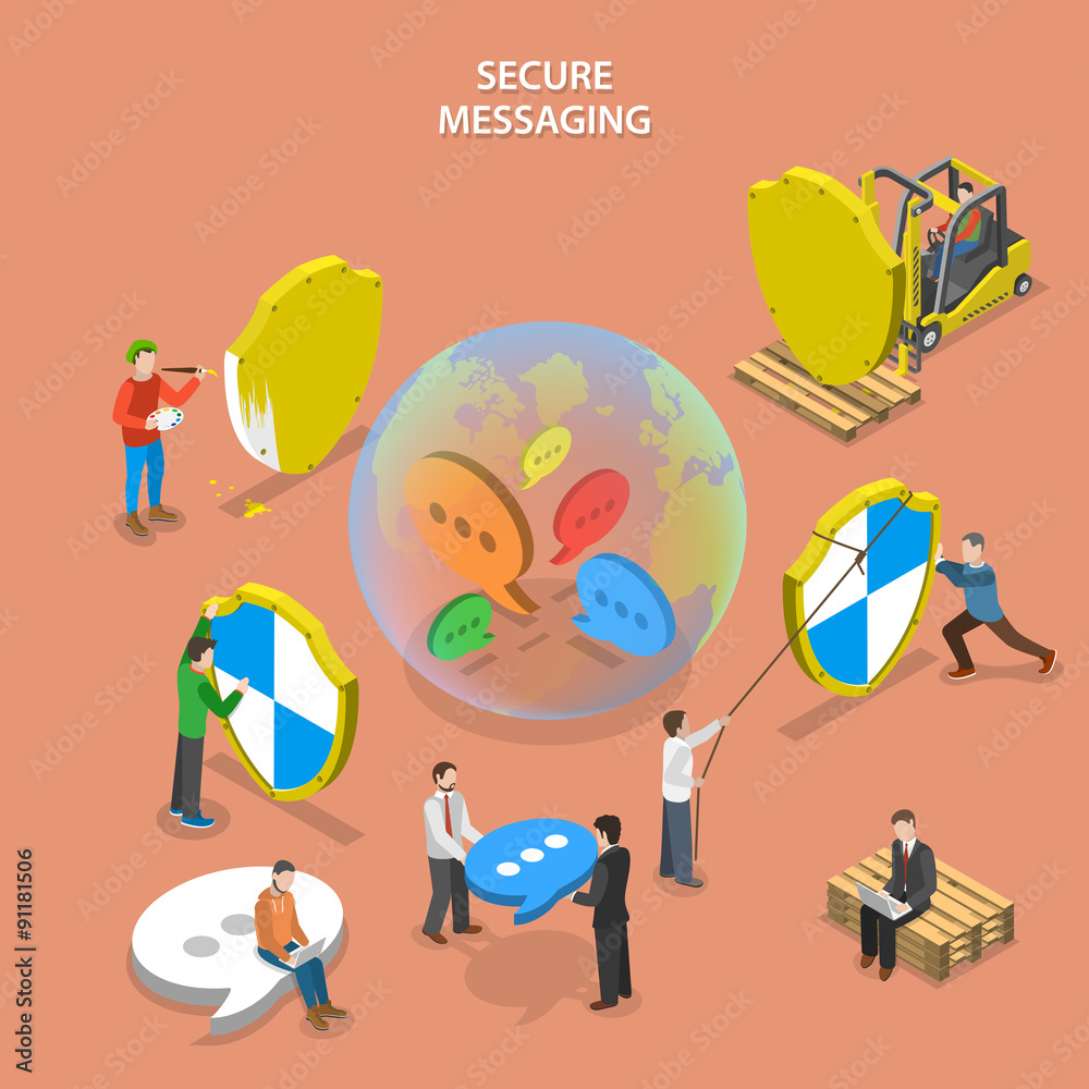 Secure messaging isometric flat vector concept.