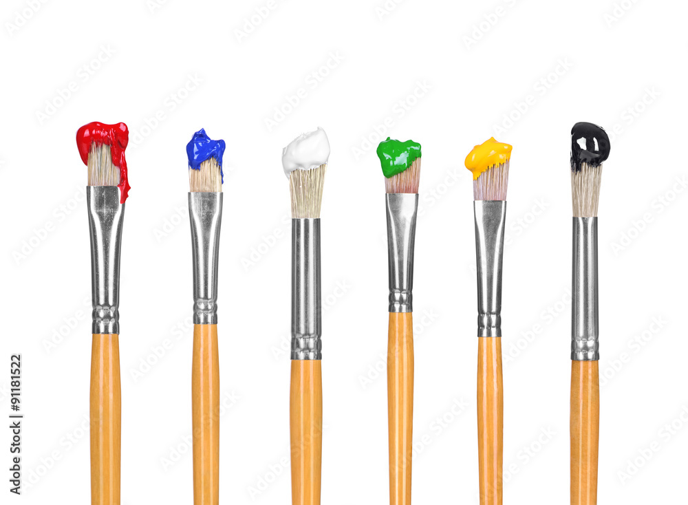 Fototapeta premium close up of paint brushes on white background