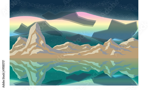 Mountain with aurora in night sky
