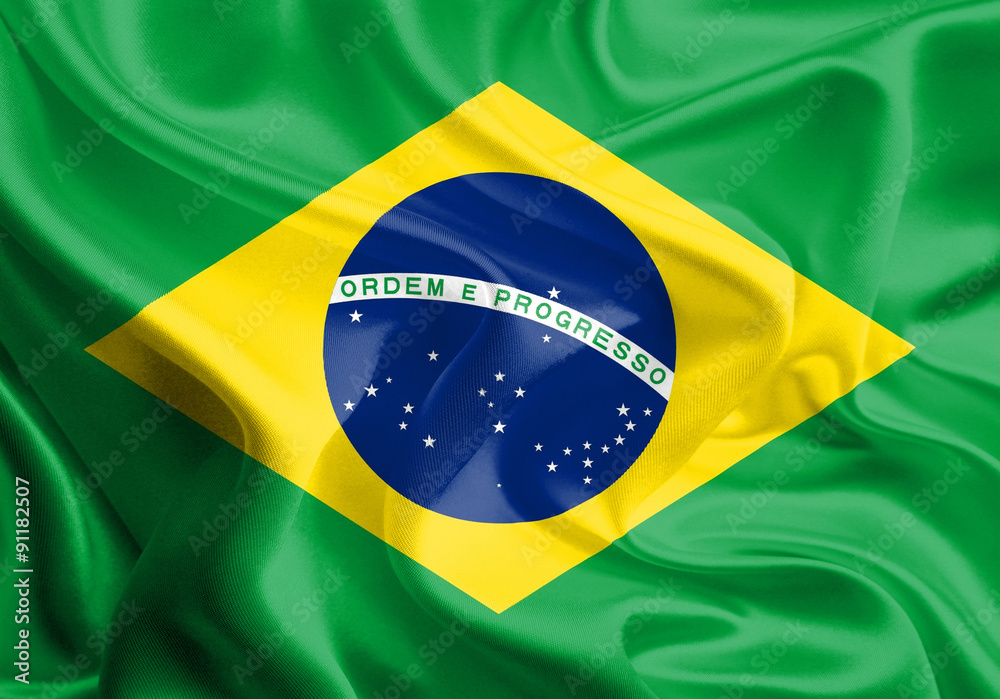 Fototapeta premium Waving Fabric Flag of Brazil