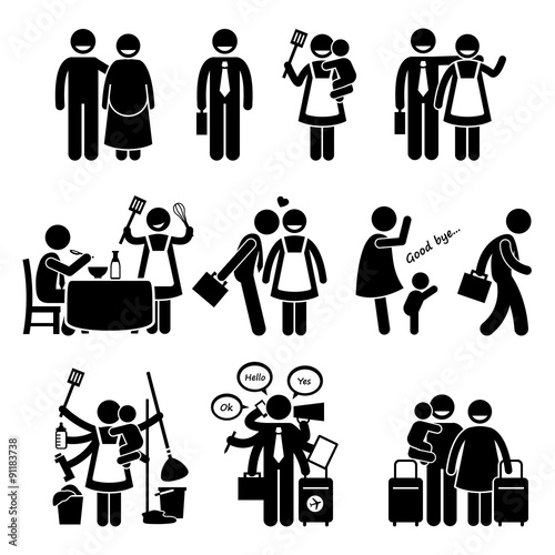 Happy Family Husband and Wife Busy Lifestyle Daily Routine