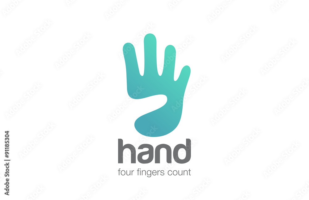 Hand Logo show four Fingers negative space design vector Hand Logo show four Fingers negative space design vector