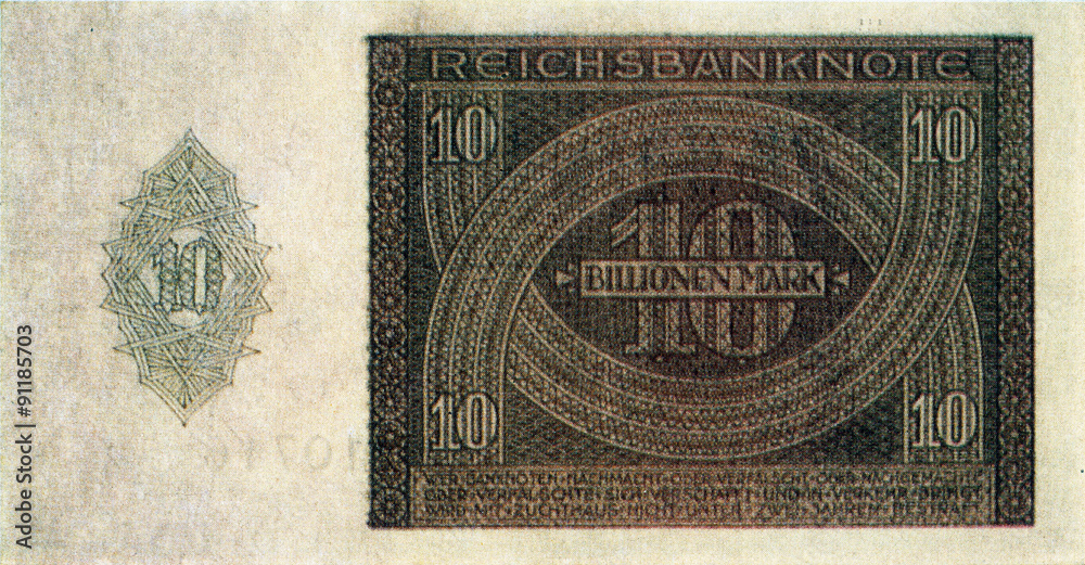 Historische Banknote, 1. Februar 1924, Zehn Billionen Mark, Deutschland