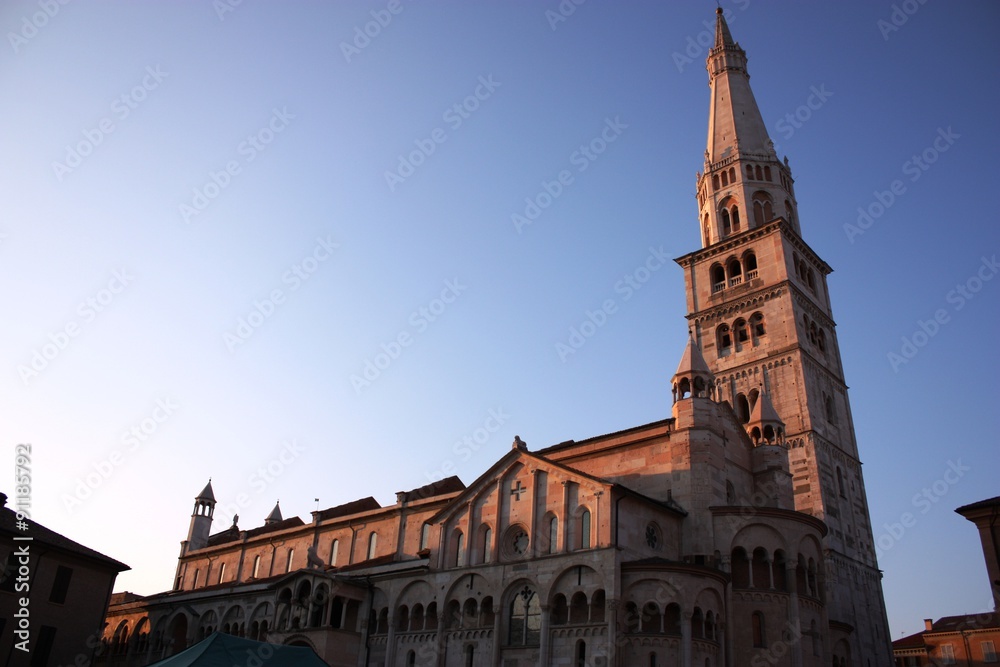Dusk the Cathedral under blue sky in Modena, Italy