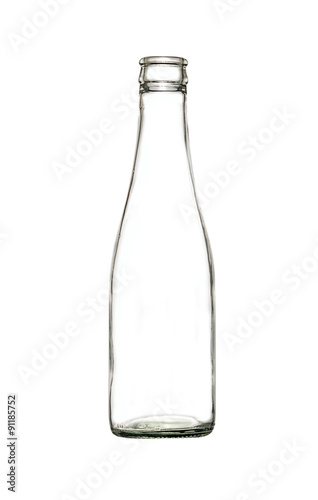 Empty colorless glass bottle