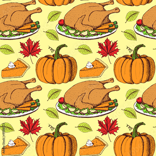 Sketch Thanksgiving seamless pattern