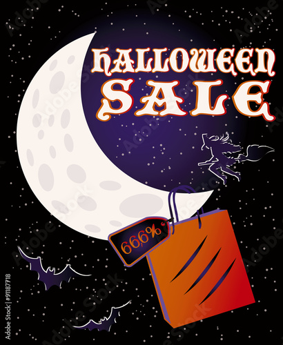 Halloween sale card, vector illustration