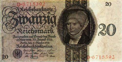 Historische Banknote, 11. Oktober 1924, Zwanzig Mark, Deutschland