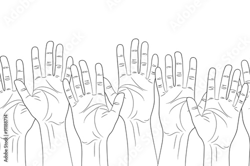 raised hands outline contour seamless pattern