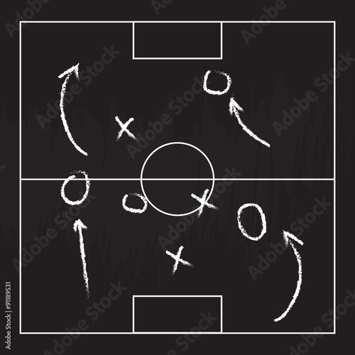 Football or soccer game strategy plan isolated on blackboard texture with chalk rubbed background. Sport infographics element. Vector illustration