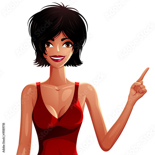 Bright drawing of a gorgeous brunette sexy lady isolated