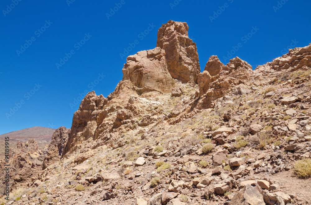 Roques de Garcia, famous volcanic landscape in Teide National Park, Tenerife, Canary islands, Spain.