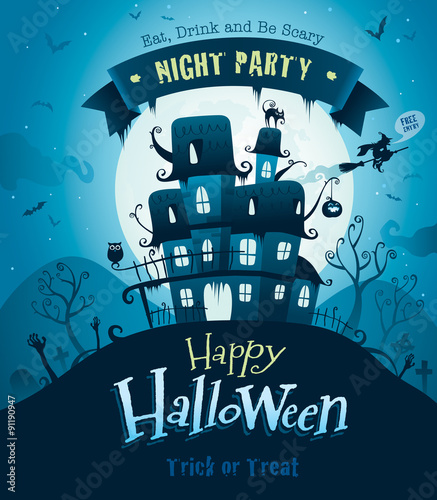 Halloween haunted house. Haunted mansion on the dark hill
