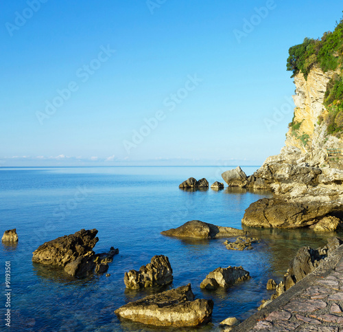 beach of Adriatic sea in summer, Budva, Montenegro.