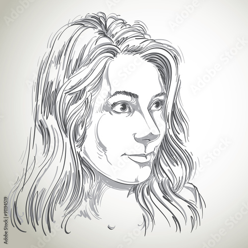 Vector portrait of attractive Caucasian woman with long wavy hai