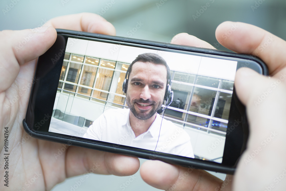 Businessman in skype video