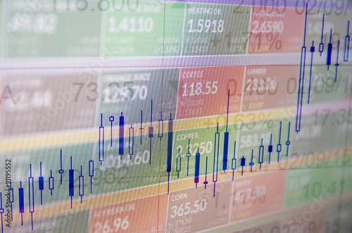 Close-up computer screen with trading platform window. Multiple exposure photo.