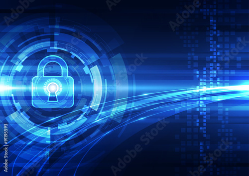 Abstract technology security on global network background, vector illustration