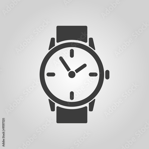 The watch icon. Clock and wristwatch, timer, time, stopwatch symbol. Flat