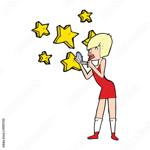 cartoon woman applying lipstick