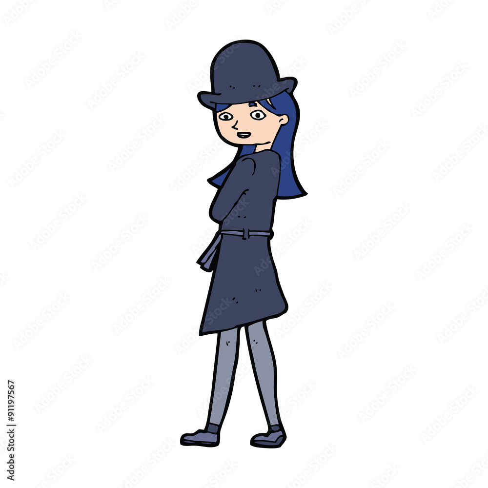 cartoon woman wearing sensible hat cartoon woman wearing sensible hat