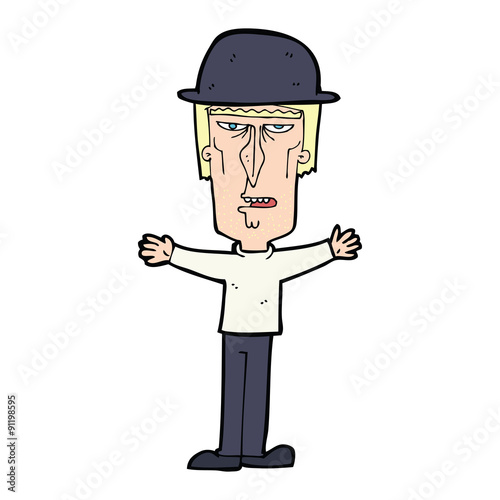 cartoon man wearing bowler hat