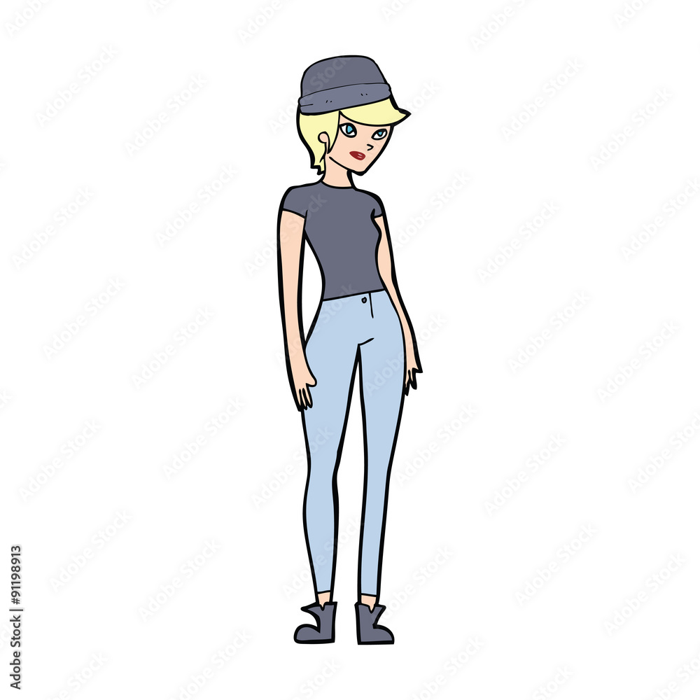 cartoon pretty woman wearing hat cartoon pretty woman wearing hat