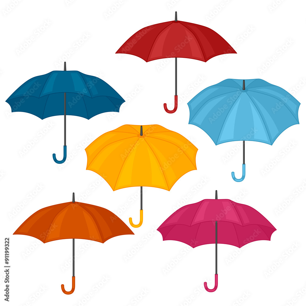 Set of abstract color umbrellas on white background