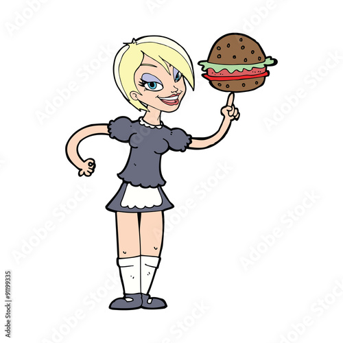 cartoon waitress serving a burger