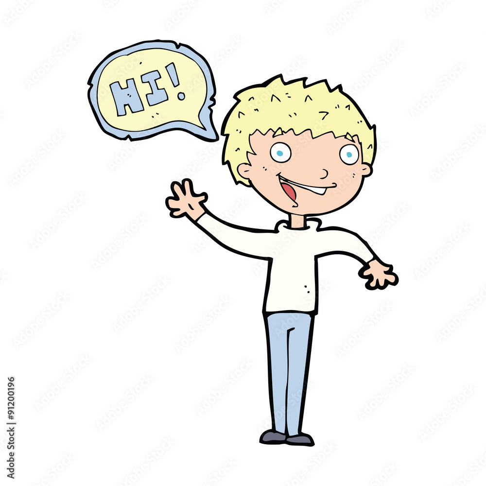 cartoon boy saying hi