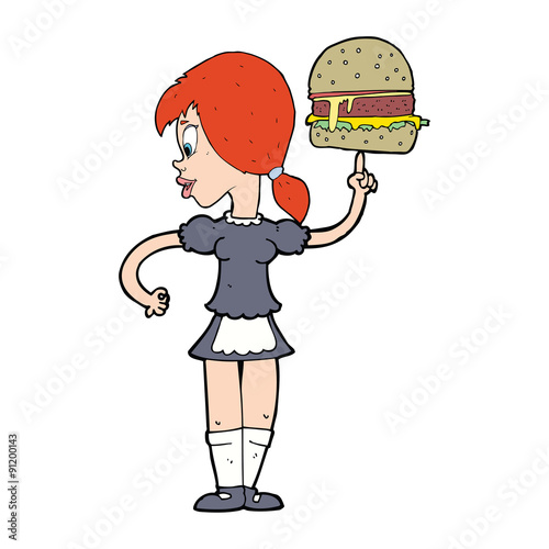 cartoon waitress serving a burger