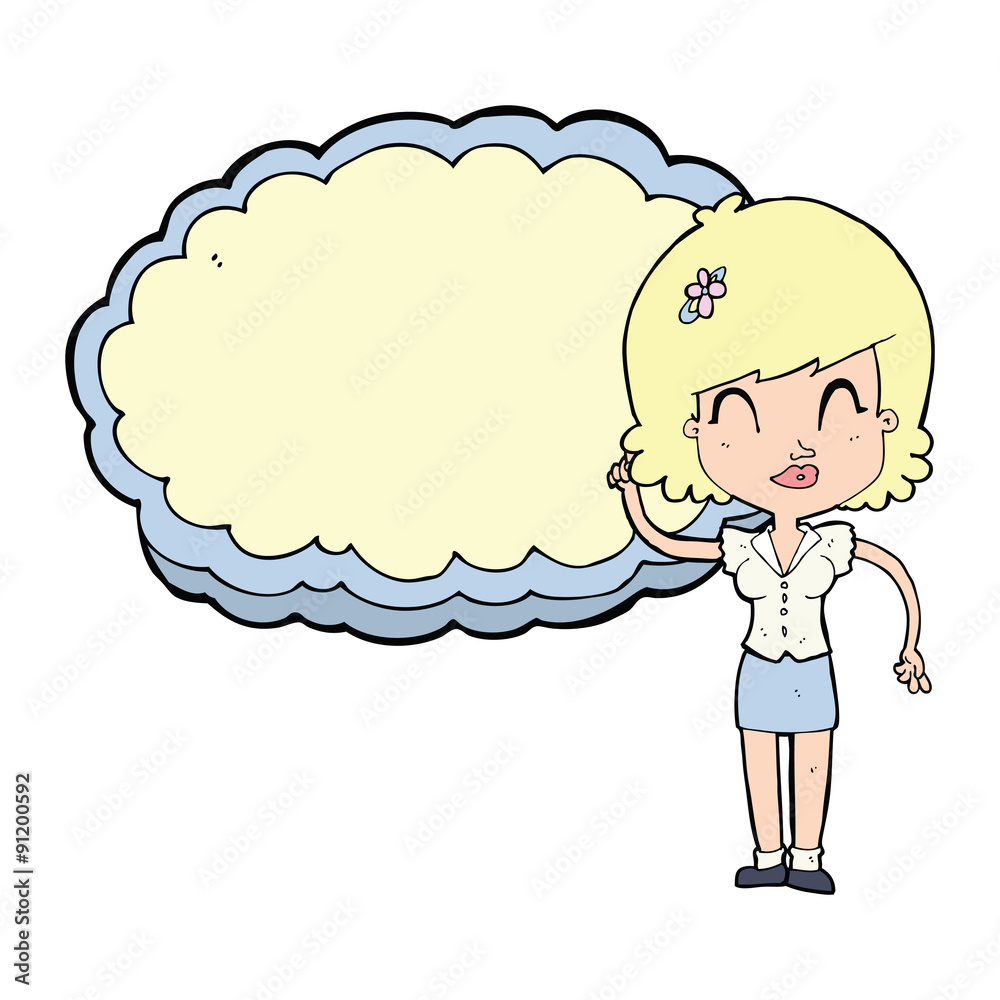 cartoon woman with cloud text space cartoon woman with cloud text space