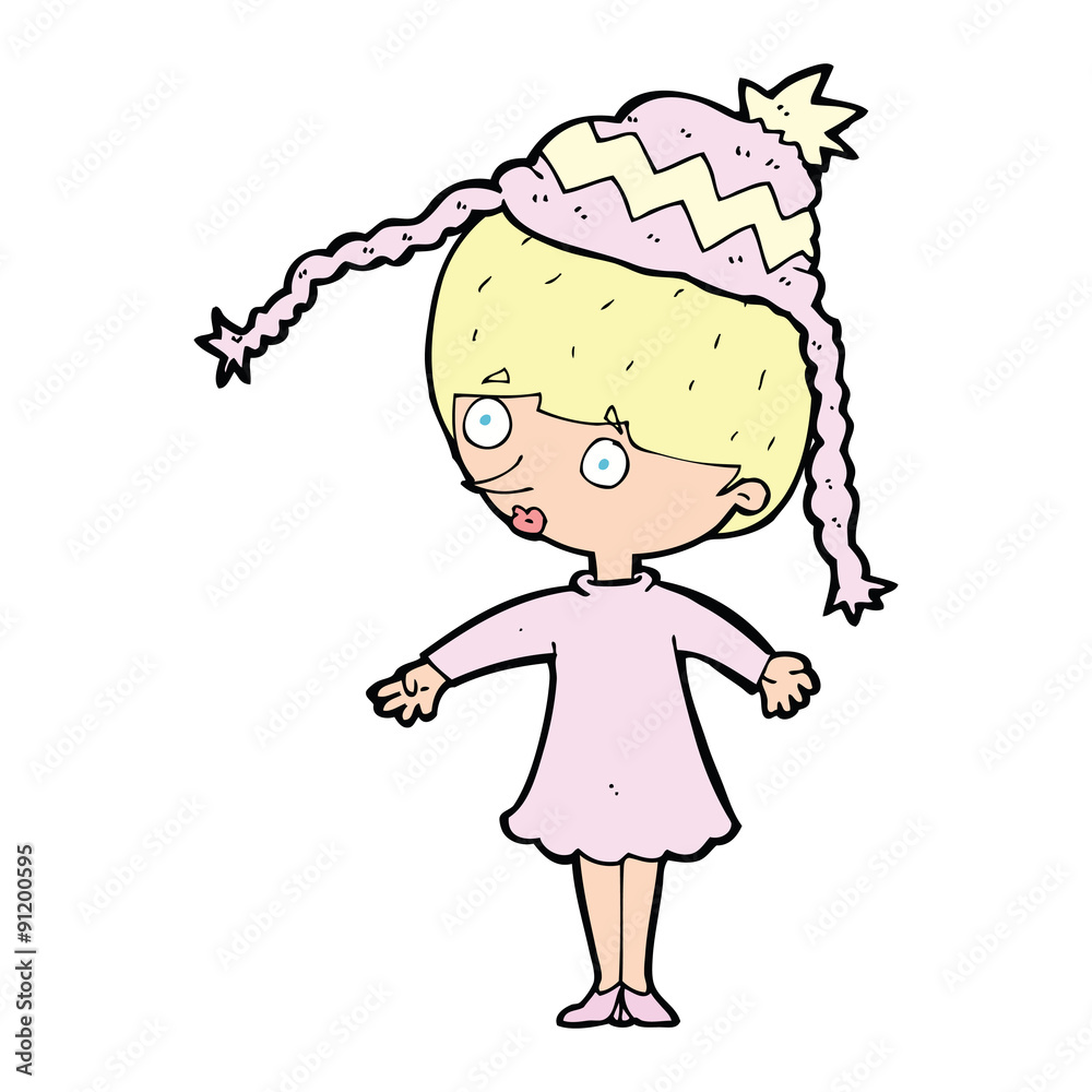 cartoon woman wearing winter hat cartoon woman wearing winter hat