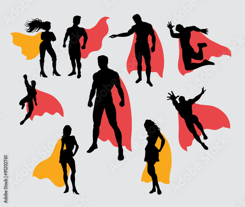 Fotografie, Obraz Superman and supergirl silhouettes