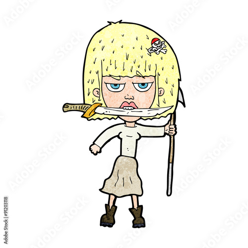 cartoon woman with knife and harpoon