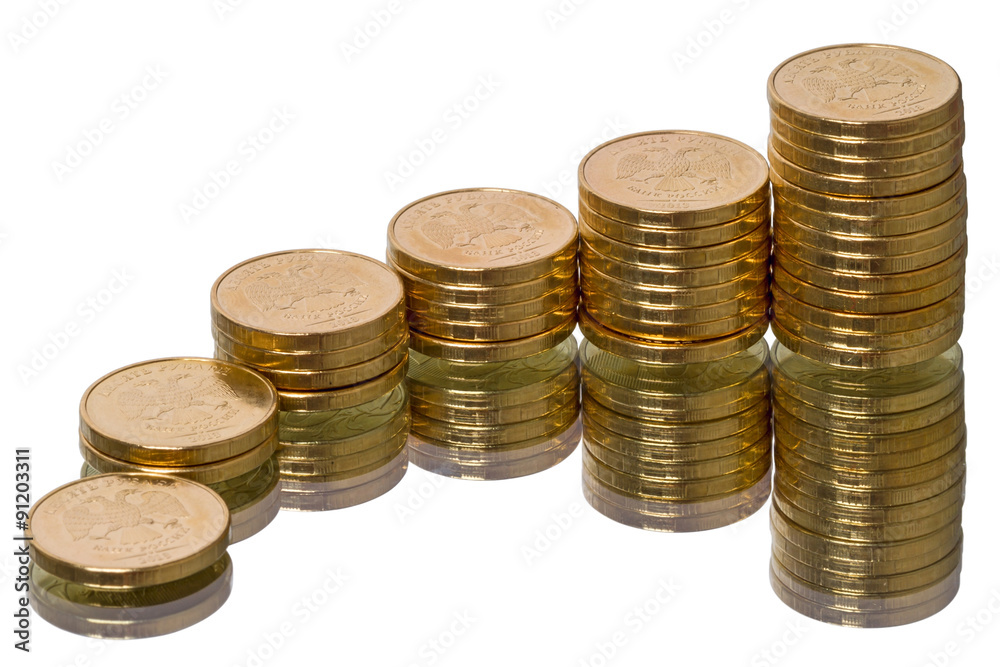 Coins of ten rubles on a white Coins of ten rubles on a white