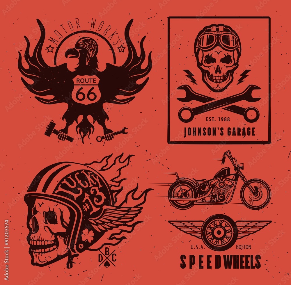 Fototapeta premium Set of vintage motorcycle labels
