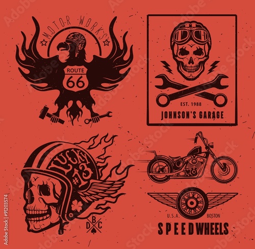 Set of vintage motorcycle labels