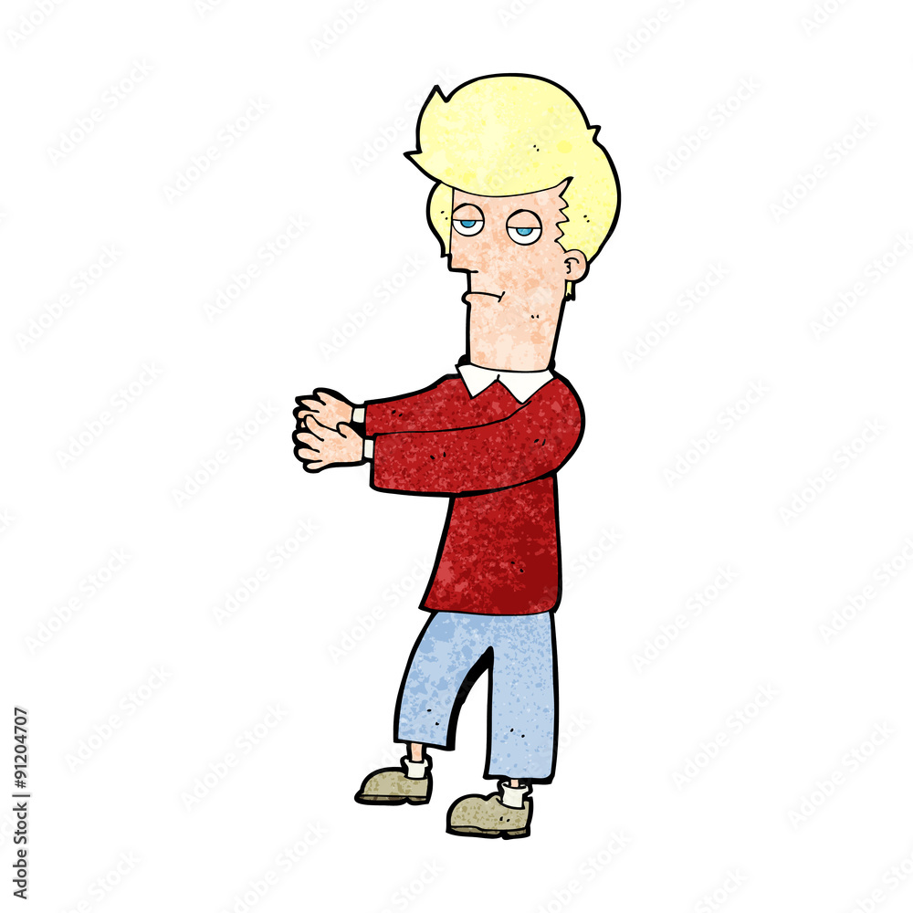 cartoon bored man showing the way cartoon bored man showing the way
