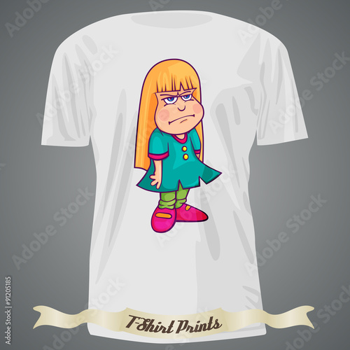 T-shirt design with cartoon of surly girl