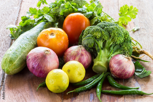 fresh vegetables on wood background

