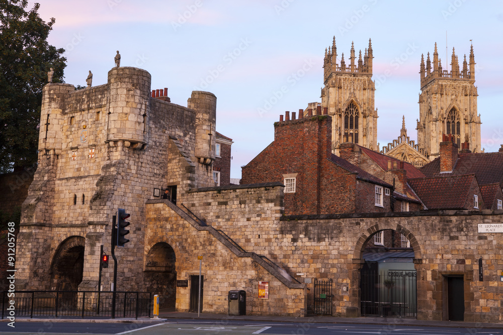 Bootham Bar and York Minster in York, England.